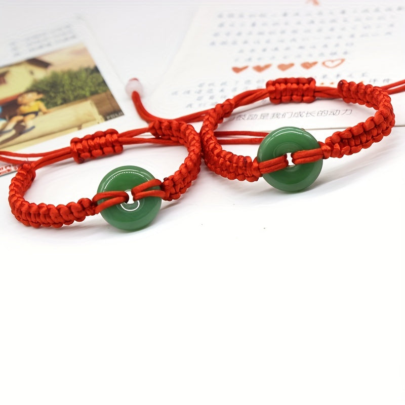 Green Jade Peace Buckle And Red Rope Bracelet