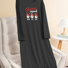 Christmas Lounge Dress Women's Plus Gnomes & Snowflake Print