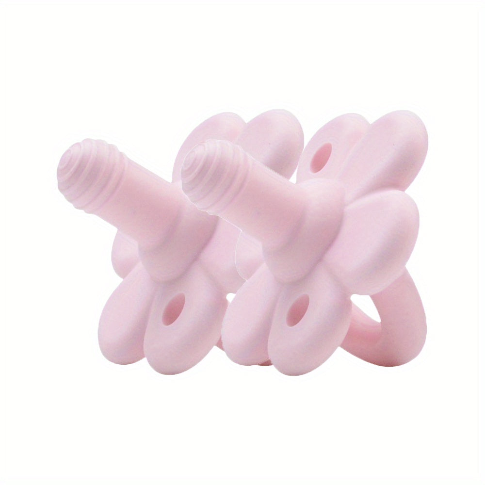 2 Pack Silicone Pacifiers Unique Flower Shape One Piece With Teether Handle