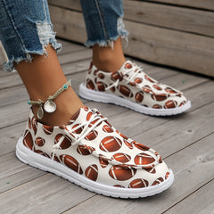 Women's Rugby Pattern Flat Shoes Lightweight Soft Comfortable Sport Running Shoe