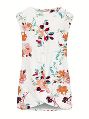 Floral Tank Top Twist Front Sleeveless Summer Casual Wear