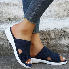 Women's Breathable Knit Slide Sandals Cut Out Comfy Non Slip Shoes