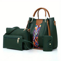 4 Pcs Classic Bag Sets Handbag Shoulder Bag Clutch Wallet Credit Card Holder