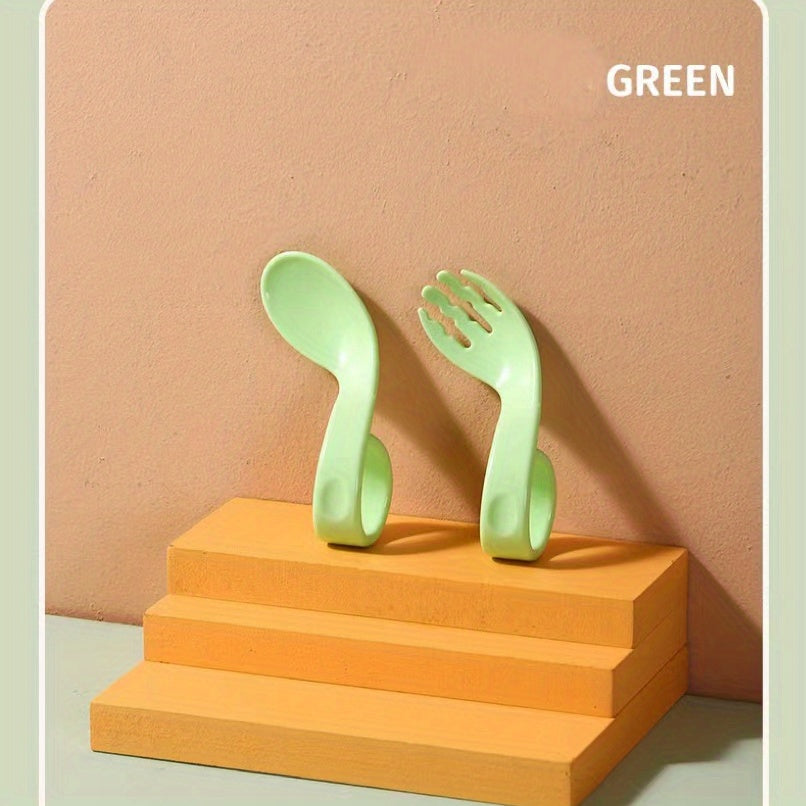 Infant Training Spoon Bent Handle Fork Spoon Set Elbow Spoon