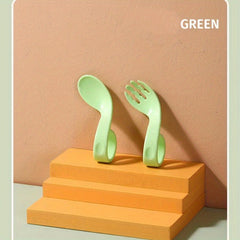 Infant Training Spoon Bent Handle Fork Spoon Set Elbow Spoon
