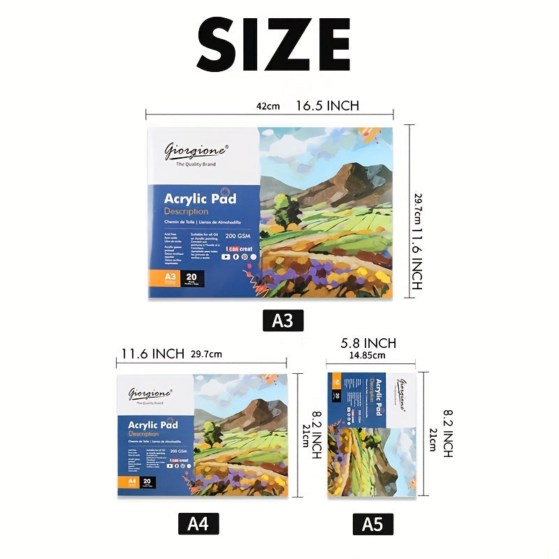 200gsm Acrylic Painting Book 20 Sheets A3 A4 A5