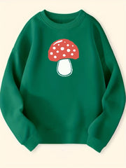Girls Cartoon Mushroom Graphic Crew Neck Sweatshirt Top