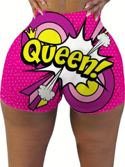 Queen Print Skinny Shorts Yoga Casual Summer Shorts Women's Clothing
