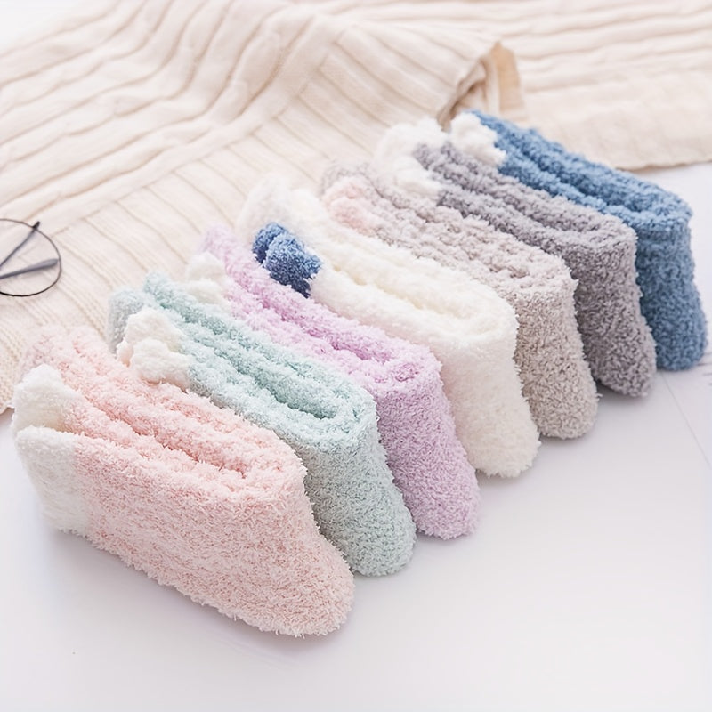 7 Pairs Colorblock Fuzzy Socks Warm Mid Tube Women's Stockings