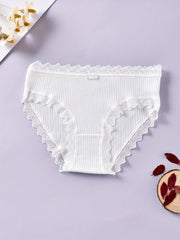 4pcs Lace Trim Ribbed Briefs Stretchy Intimates Panties