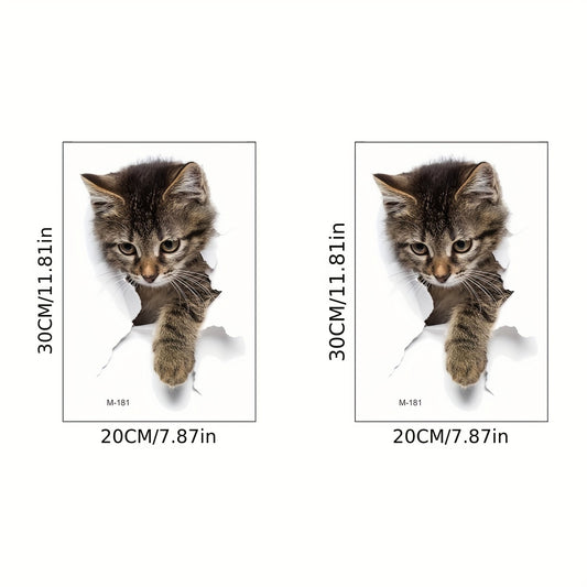 2pcs 3D Cat Stickers Visual Break Wall Effect Waterproof Vinyl Stickers