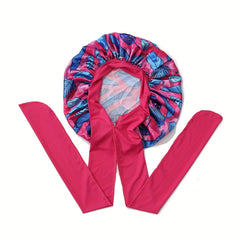 Flower Print Satin Bonnet Lightweight Sleeping Cap Wide Ribbon Hair Bonnets