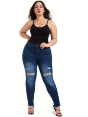 Plus Ripped Button Fly High Rise Tapered Jeans