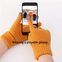 Winter Touch Screen Warm Gloves Stretchy Thicken Knitted Full Finger Gloves