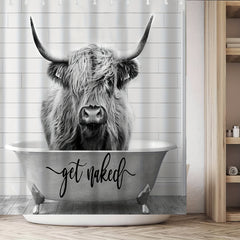 Funny Western Highland Cow Shower Curtain Set - Farmhouse Style Cow Decor