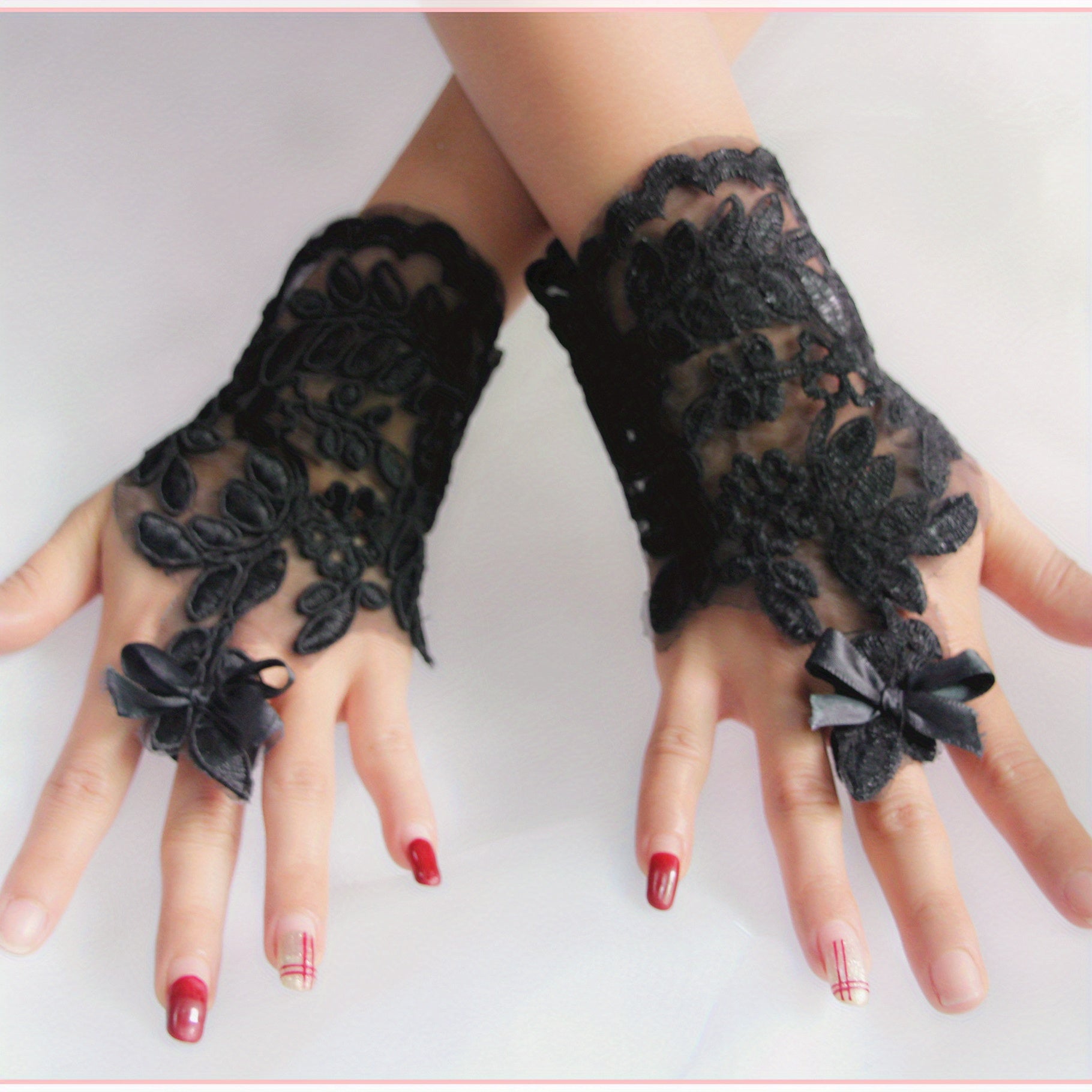 Hand Beaded Flower Bracelet Lace Gloves Women's Accessories
