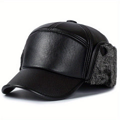 Meromibe Winter Ear Warmer PU Leather Baseball Cap Adjustable Sunscreen Hat