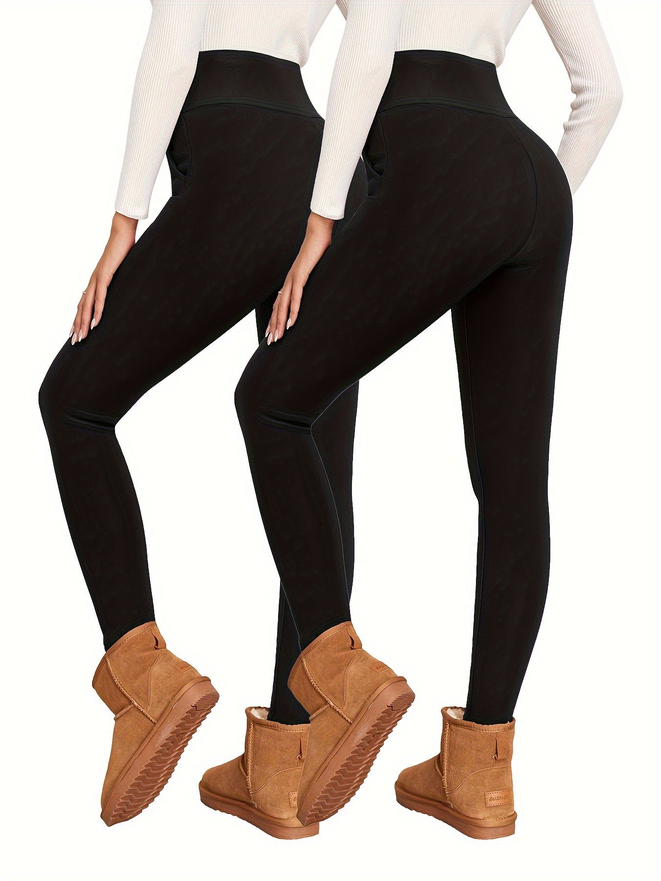 Solid Fleece Yoga Pants High Stretch Running Warm Tight Pants
