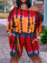 Tie Dye Long Sleeve Top & Shorts 2pcs Set