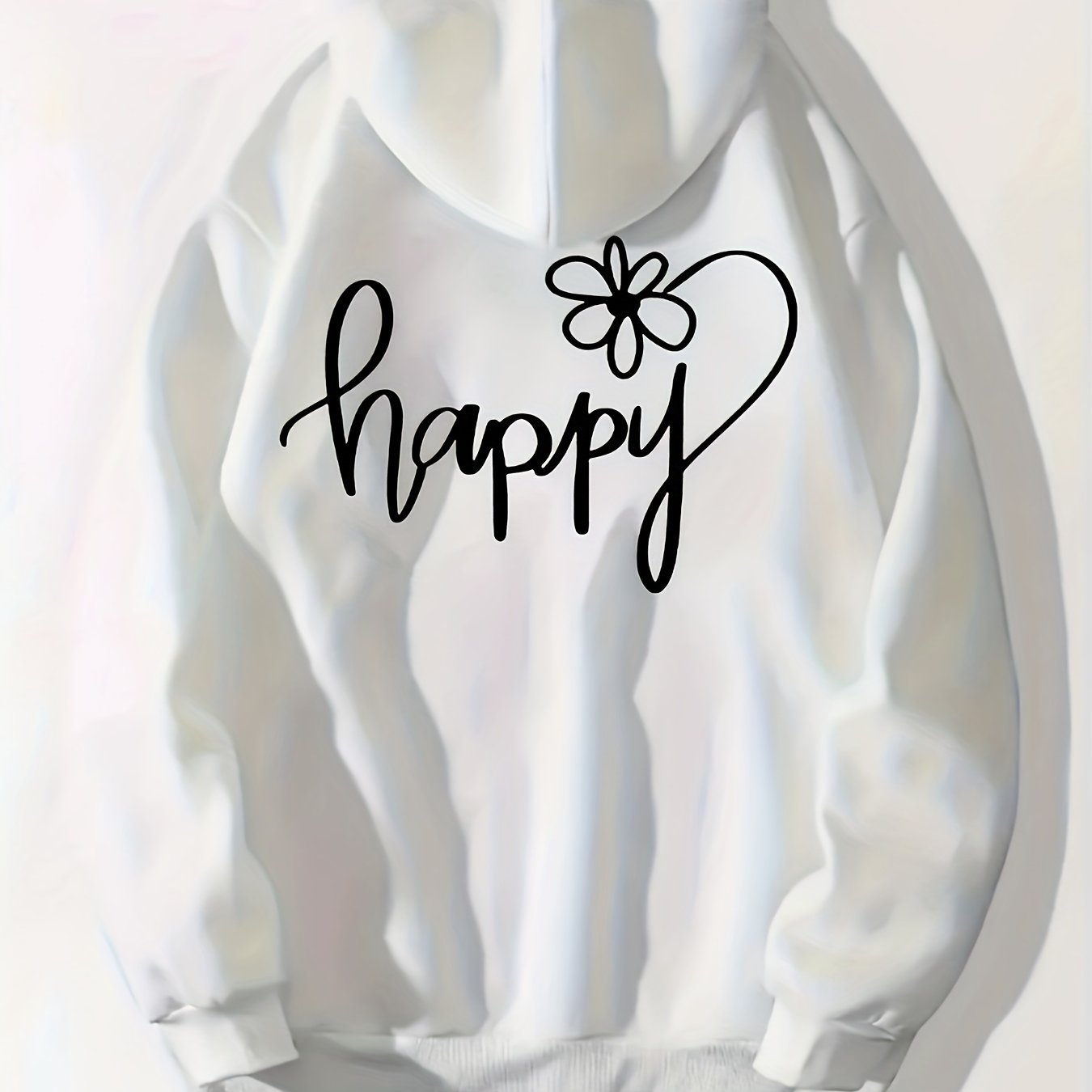 Happy Print Zip Up Hoodie Casual Sweatshirt for Women