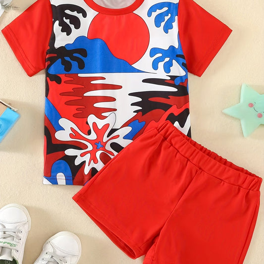 Sunset Pattern T shirt & Shorts Set for Boys Kids Summer Clothes