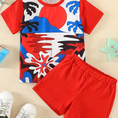 Sunset Pattern T shirt & Shorts Set for Boys Kids Summer Clothes