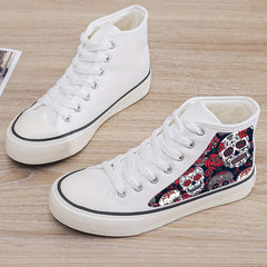 Skull Print Plush Lined Thermal Chunky Canvas Sneakers