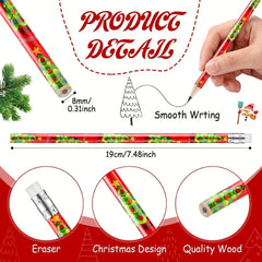 48pcs Christmas Pencils Xmas Wood Pencils With Eraser Snowman Santa Claus Candy