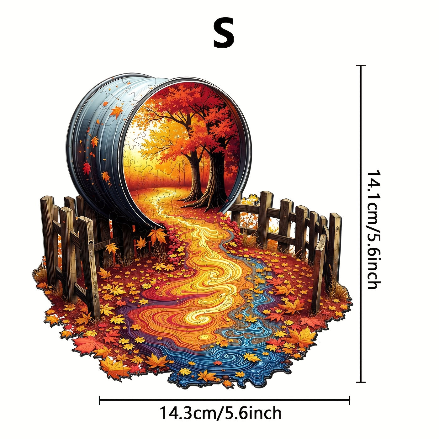 Autumn Maple Leaf Path Scenery Wooden Puzzle Art of Nautilus Box