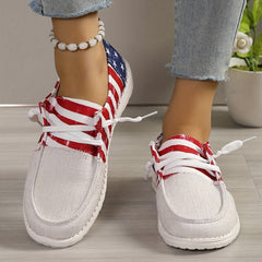 Star & Flag Pattern Canvas Lace Up Sneakers