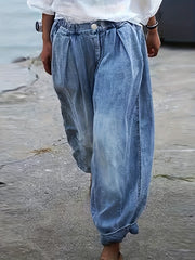 Elastic Waist Denim Pants Baggy Straight Legs Jeans