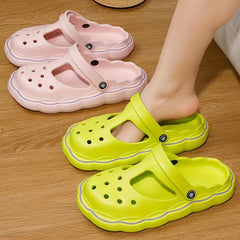 Women's Closed Toe Platform Clogs T-Strap Slide Sandals