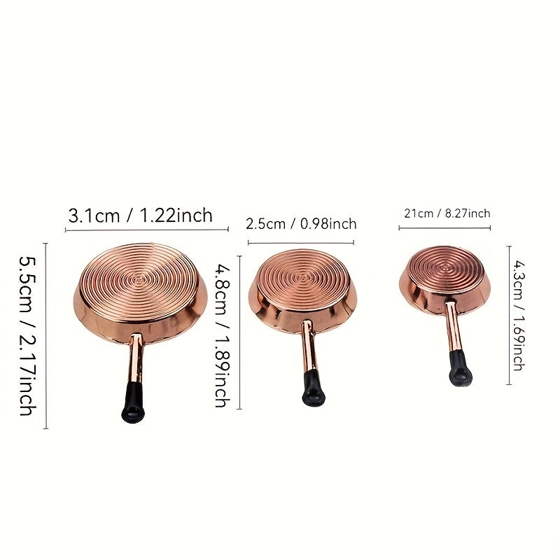 3-Piece Miniature Kitchen Pans for Dollhouse Play