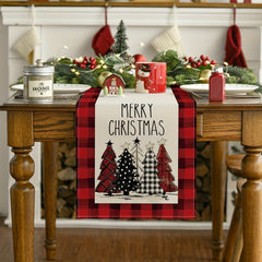 Linen Merry Christmas Table Runner Christmas Tree Print Holiday Decor