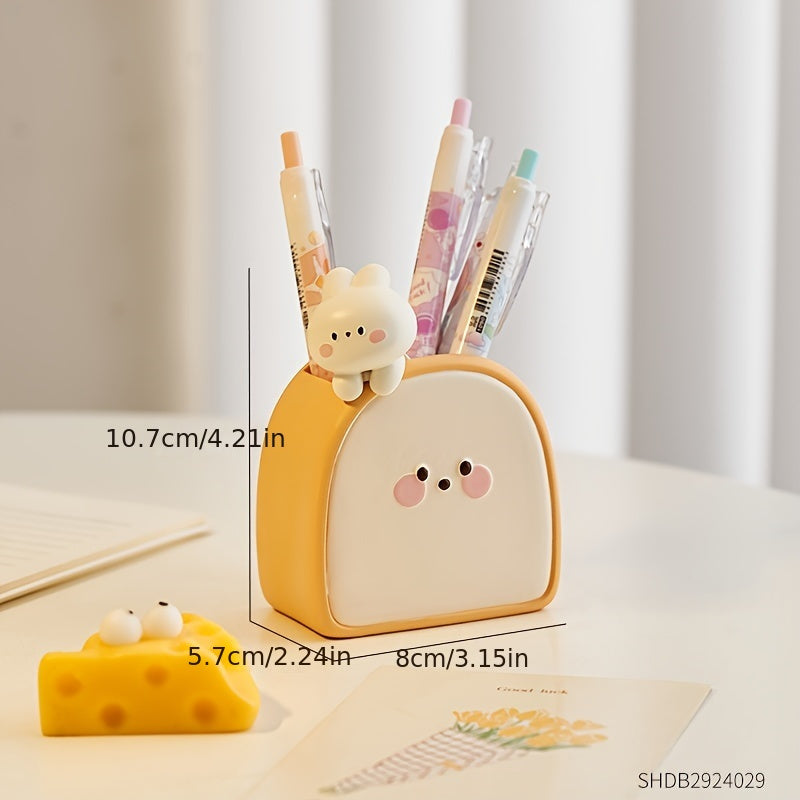 Resin Little Rabbit Tummy Time Toast Pen Holder