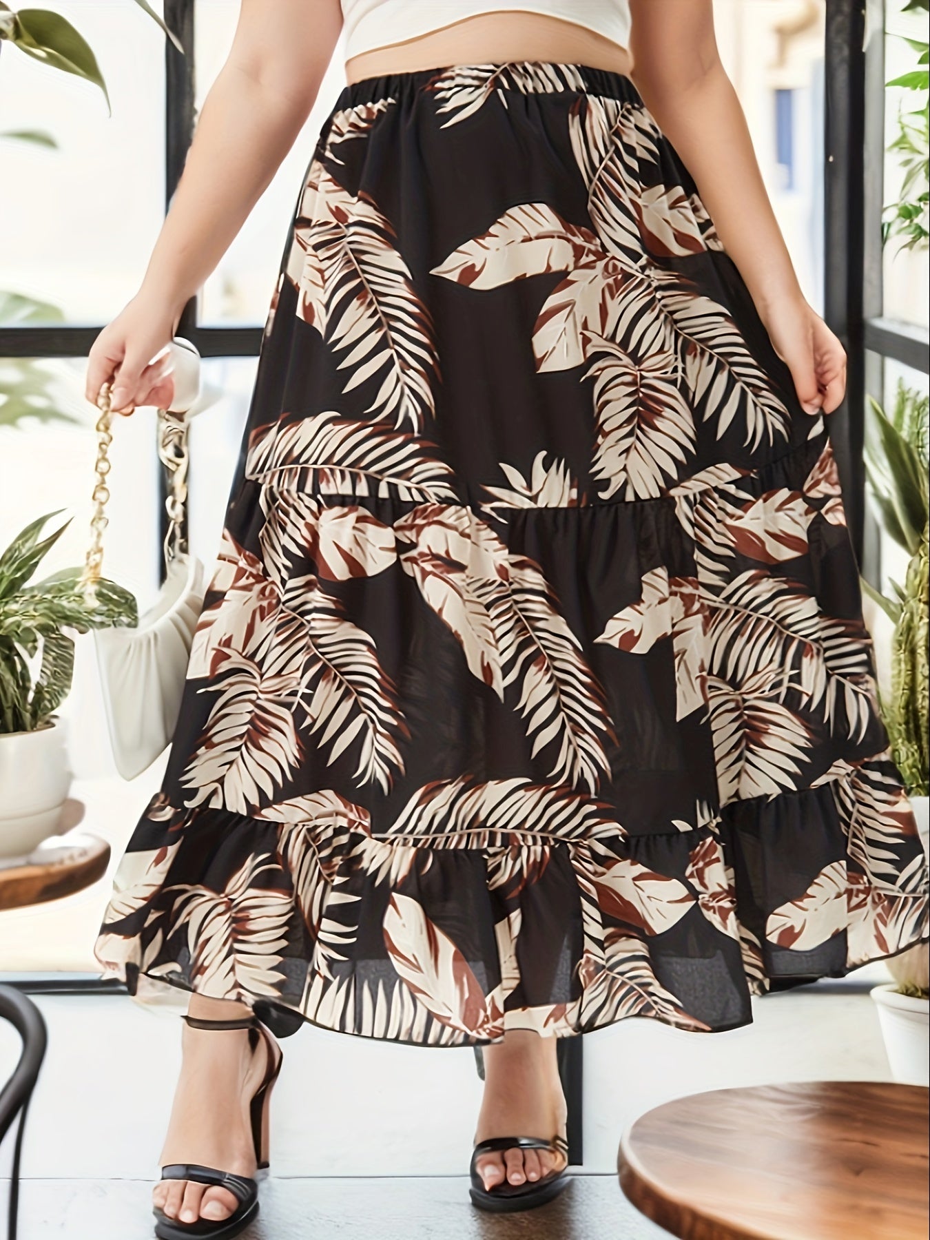 Women's Plus Tropical Print Smock Maxi Skirt