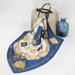 Bag Print Square Scarf Satin Neckerchief Bandana Silk Head Wraps
