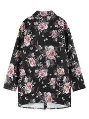 Floral Print Button Up Long Sleeve Tunic Shirt