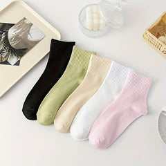 5 Pairs Women's Comfy Solid Socks Breathable Stockings
