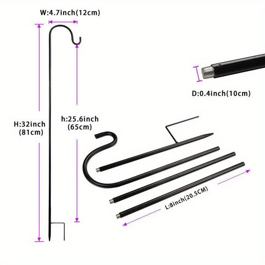 Adjustable Bird Feeder Pole w/ Detachable Hooks for Feeders, Plants & Lanterns