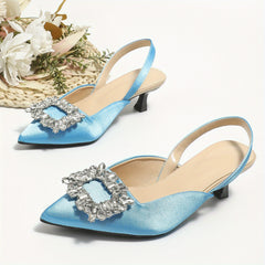 Rhinestone Decor Kitten Heel Slingback Sandals