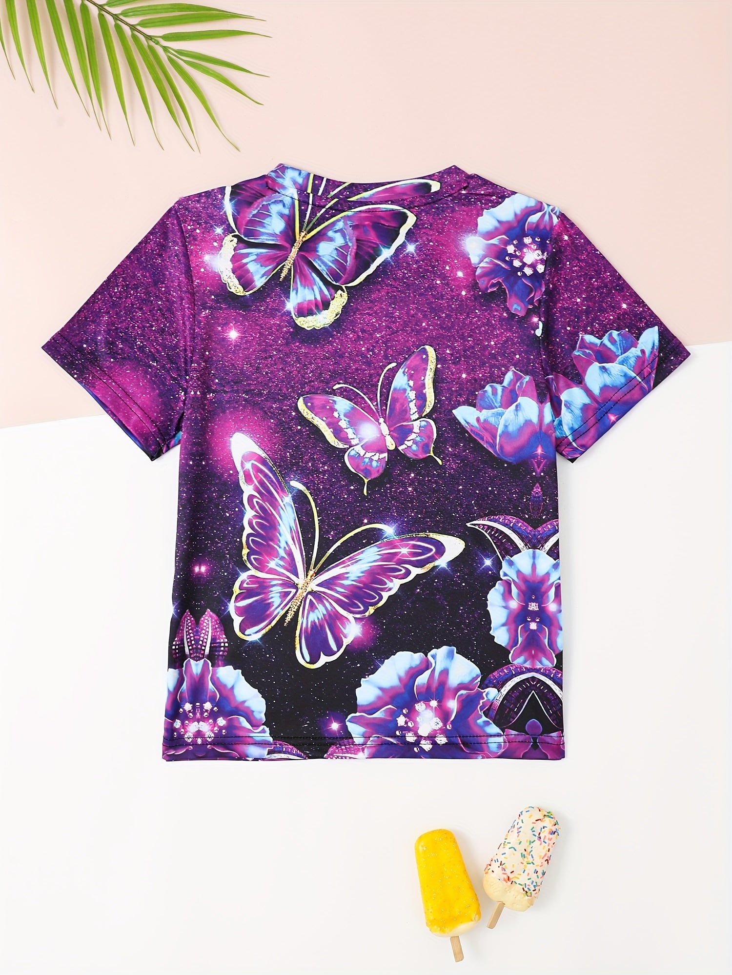 Girls Butterfly Pattern Short Sleeve T shirt - Summer Sports