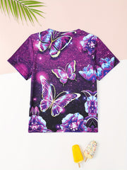 Girls Butterfly Pattern Short Sleeve T shirt - Summer Sports