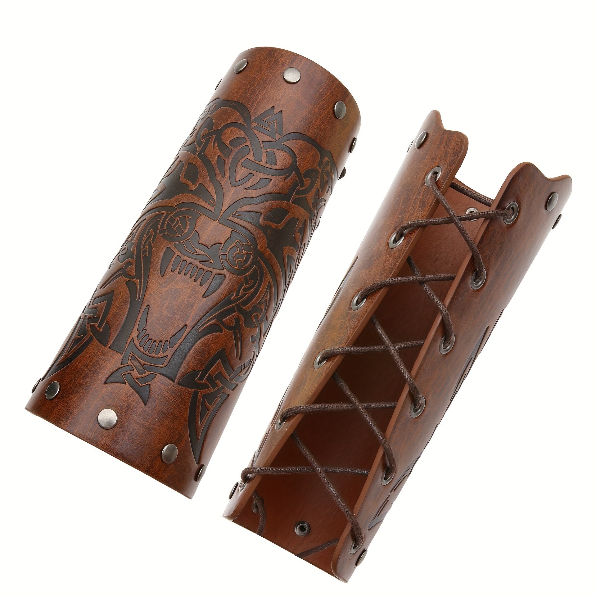 Embossed Vintage Wristband Knight Style Leather Stage Prop Wristband