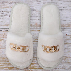 Fuzzy Bedroom Slippers Crystal Flat Sandals Women's Footwear