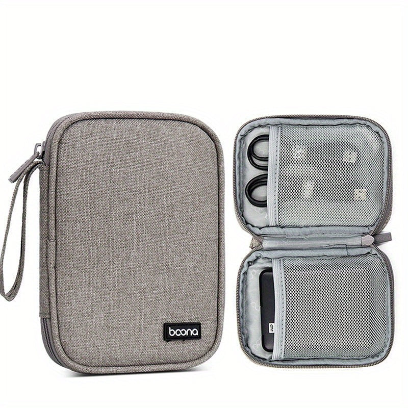 Gray Double layer Hard Disk Storage Bag Portable Clutch Organizer