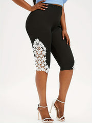 Lace Knee Length Pants Slim High Waist Casual Pants