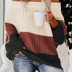 Colorblock Off Shoulder Sweater Long Sleeve Jumper