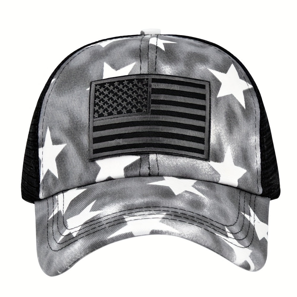 Cross Ponytail Baseball Cap Flag Grid Trucker Hat