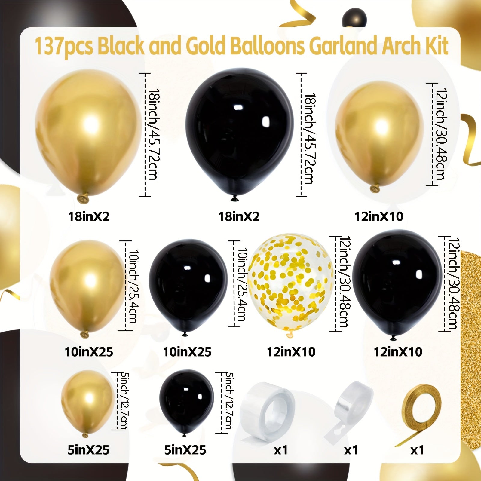 137Pcs Golden Balloons Garland Arch Kit Wedding Birthday Party Decor